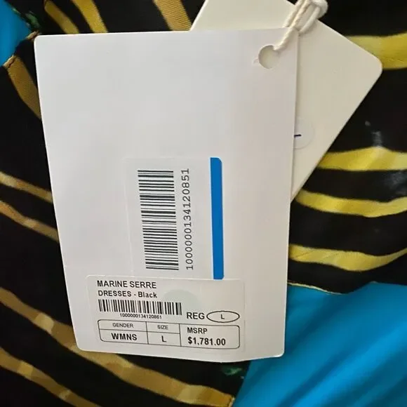 Marine Serre printed mixed media asymmetrical midi dress $1745 NWT Sz L - Picture 13 of 16